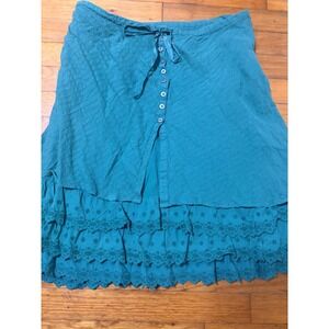 Lux Green Ruffle Tiered Button Front Midi Skirt Size 9 Cottagecore vintage Y2K